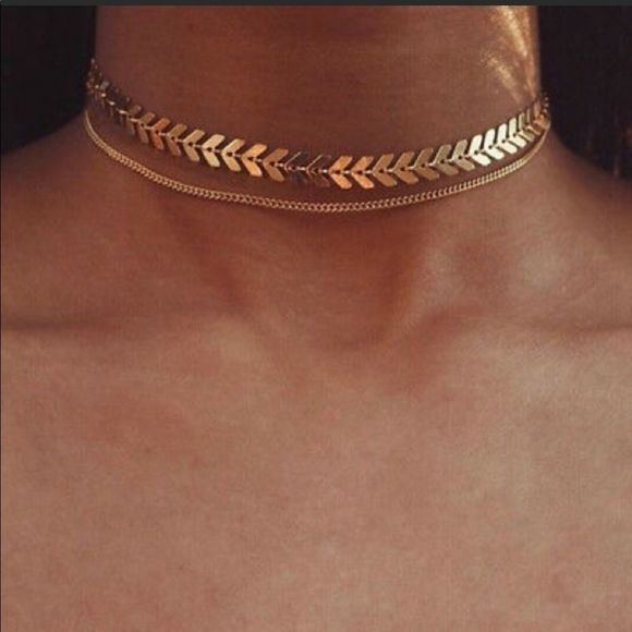 Boho chevron layered choker silver color necklace - Picture 1 of 2